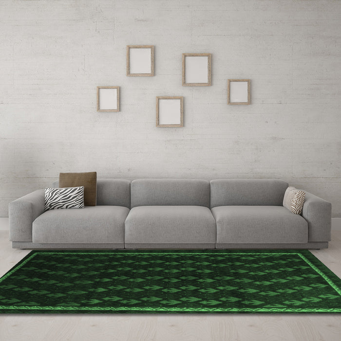 Machine Washable Southwestern Emerald Green Country Area Rugs in a Living Room,, wshtr2490emgrn