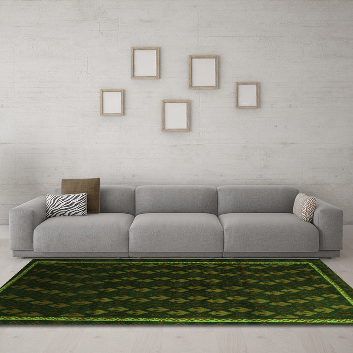 Machine Washable Southwestern Green Country Area Rugs in a Living Room,, wshtr2490grn