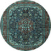 Round Medallion Light Blue Traditional Rug, tr2491lblu