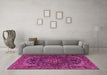 Machine Washable Medallion Pink Traditional Rug in a Living Room, wshtr2491pnk