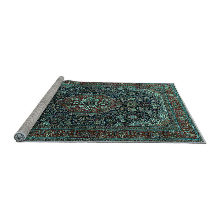 Sideview of Machine Washable Medallion Light Blue Traditional Rug, wshtr2491lblu