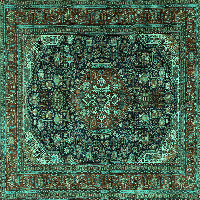 Square Medallion Turquoise Traditional Rug, tr2491turq