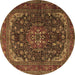 Round Machine Washable Medallion Brown Traditional Rug, wshtr2491brn