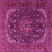 Square Machine Washable Medallion Pink Traditional Rug, wshtr2491pnk