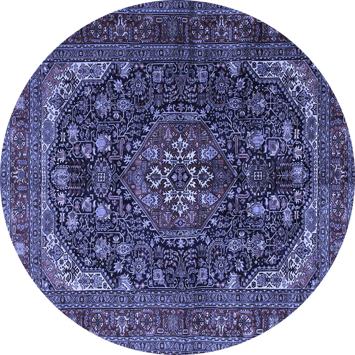Round Machine Washable Medallion Blue Traditional Rug, wshtr2491blu