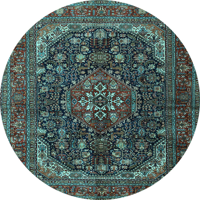 Round Machine Washable Medallion Light Blue Traditional Rug, wshtr2491lblu