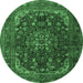 Round Machine Washable Medallion Emerald Green Traditional Area Rugs, wshtr2491emgrn