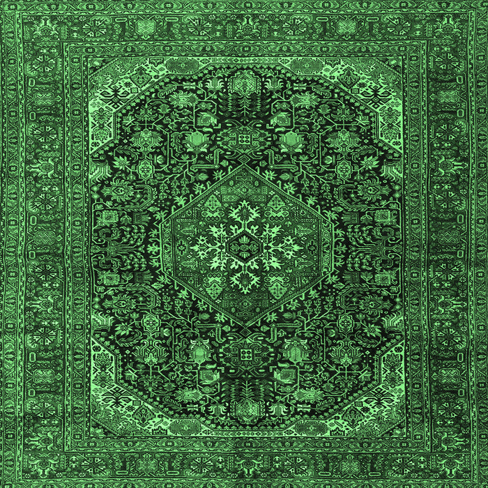 Square Machine Washable Medallion Emerald Green Traditional Area Rugs, wshtr2491emgrn