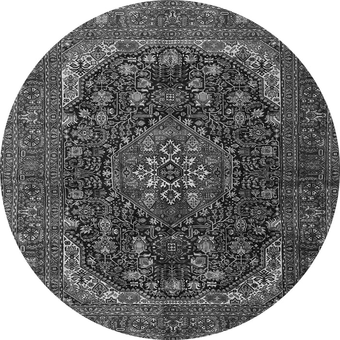 Machine Washable Medallion Gray Traditional Rug, wshtr2491gry