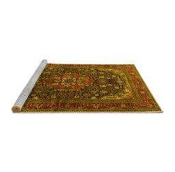 Sideview of Machine Washable Medallion Yellow Traditional Rug, wshtr2491yw