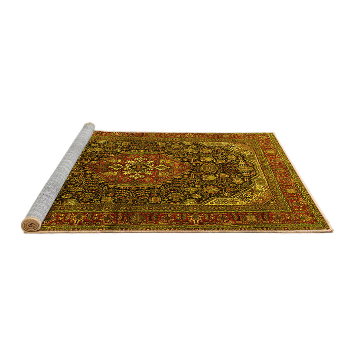 Sideview of Machine Washable Medallion Yellow Traditional Rug, wshtr2491yw