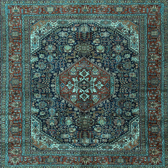 Square Machine Washable Medallion Light Blue Traditional Rug, wshtr2491lblu