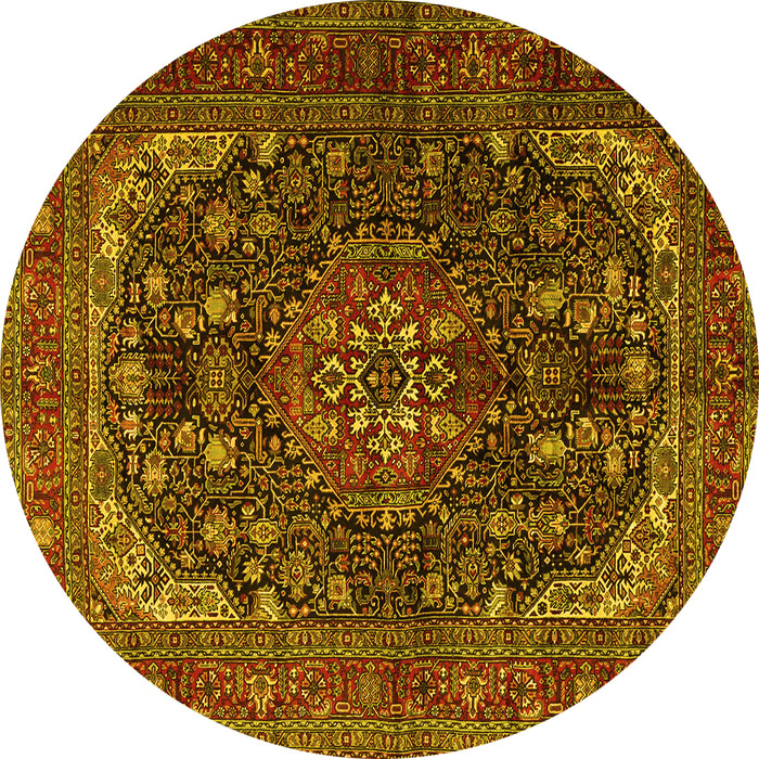 Round Machine Washable Medallion Yellow Traditional Rug, wshtr2491yw