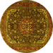 Round Medallion Yellow Traditional Rug, tr2491yw