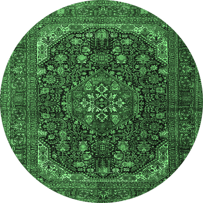 Round Medallion Emerald Green Traditional Rug, tr2491emgrn