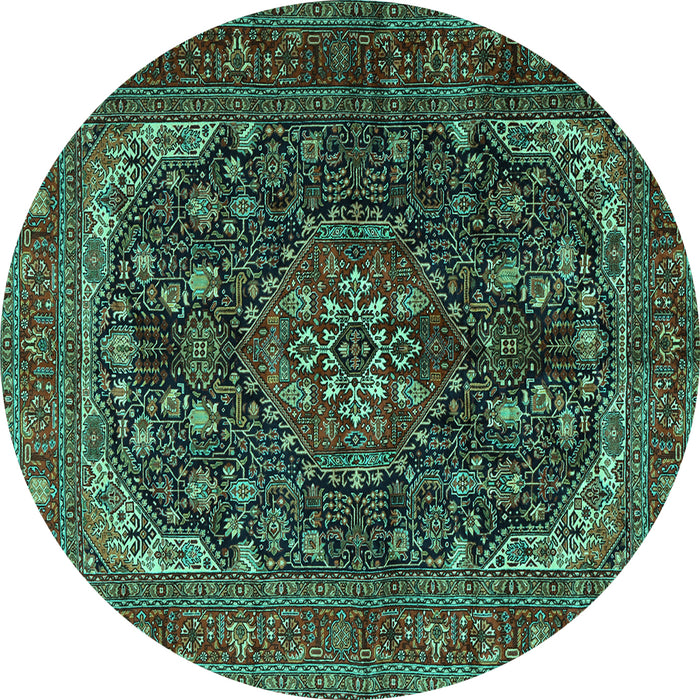 Round Medallion Turquoise Traditional Rug, tr2491turq