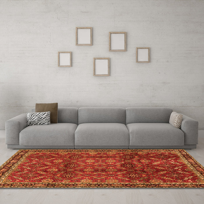 Machine Washable Persian Orange Traditional Area Rugs in a Living Room, wshtr2492org
