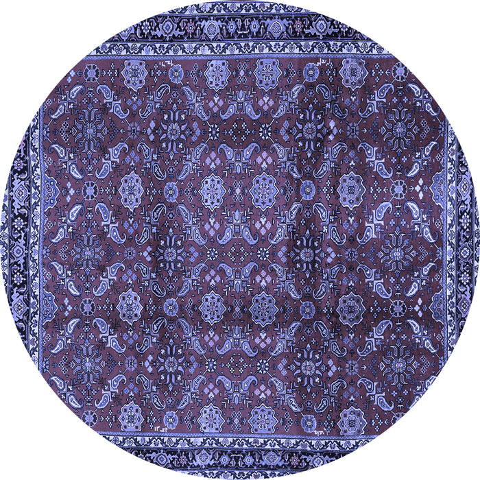Round Machine Washable Persian Blue Traditional Rug, wshtr2492blu