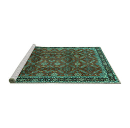 Sideview of Machine Washable Persian Turquoise Traditional Area Rugs, wshtr2492turq