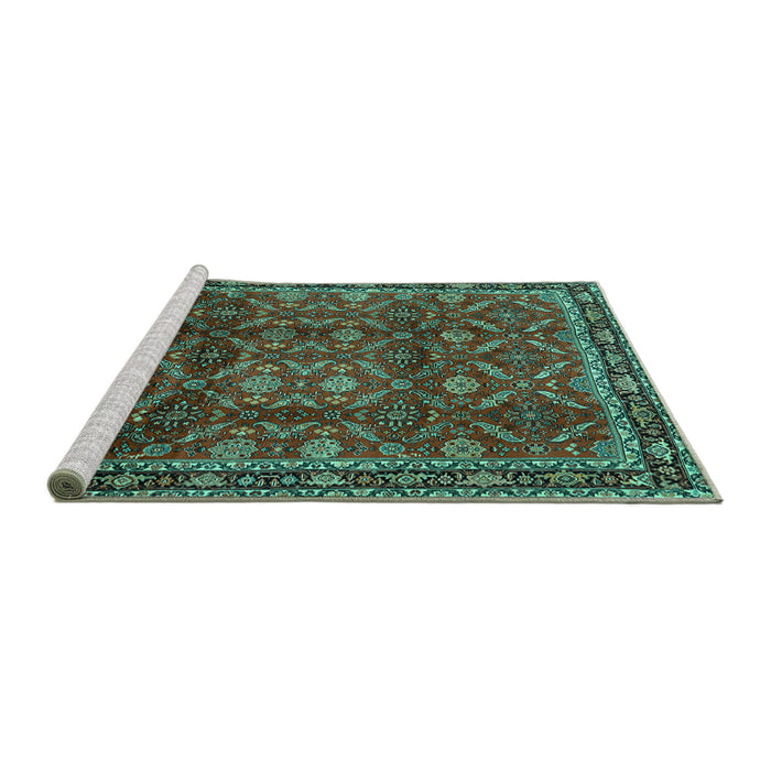 Sideview of Machine Washable Persian Turquoise Traditional Area Rugs, wshtr2492turq
