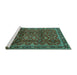 Sideview of Machine Washable Persian Turquoise Traditional Area Rugs, wshtr2492turq