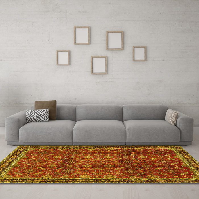 Machine Washable Persian Yellow Traditional Rug in a Living Room, wshtr2492yw