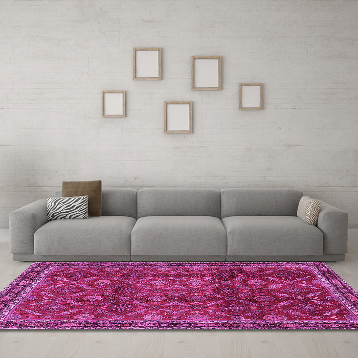 Machine Washable Persian Pink Traditional Rug in a Living Room, wshtr2492pnk