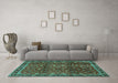 Machine Washable Persian Turquoise Traditional Area Rugs in a Living Room,, wshtr2492turq