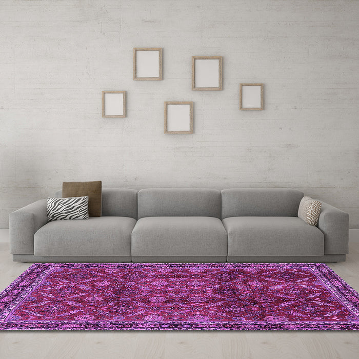 Machine Washable Persian Purple Traditional Area Rugs in a Living Room, wshtr2492pur