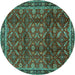 Round Machine Washable Persian Turquoise Traditional Area Rugs, wshtr2492turq