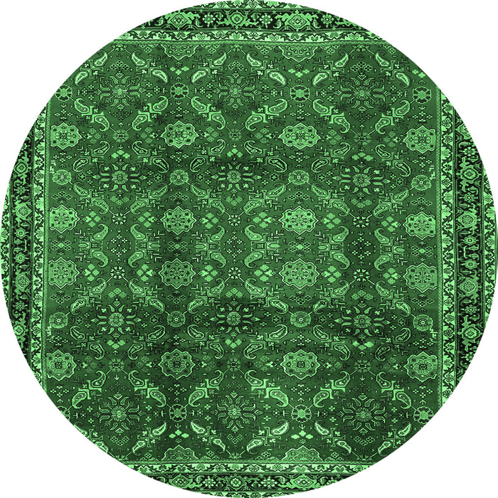 Round Persian Emerald Green Traditional Rug, tr2492emgrn