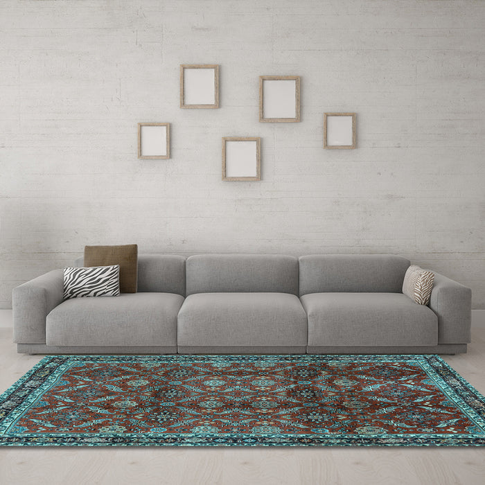 Machine Washable Persian Light Blue Traditional Rug in a Living Room, wshtr2492lblu