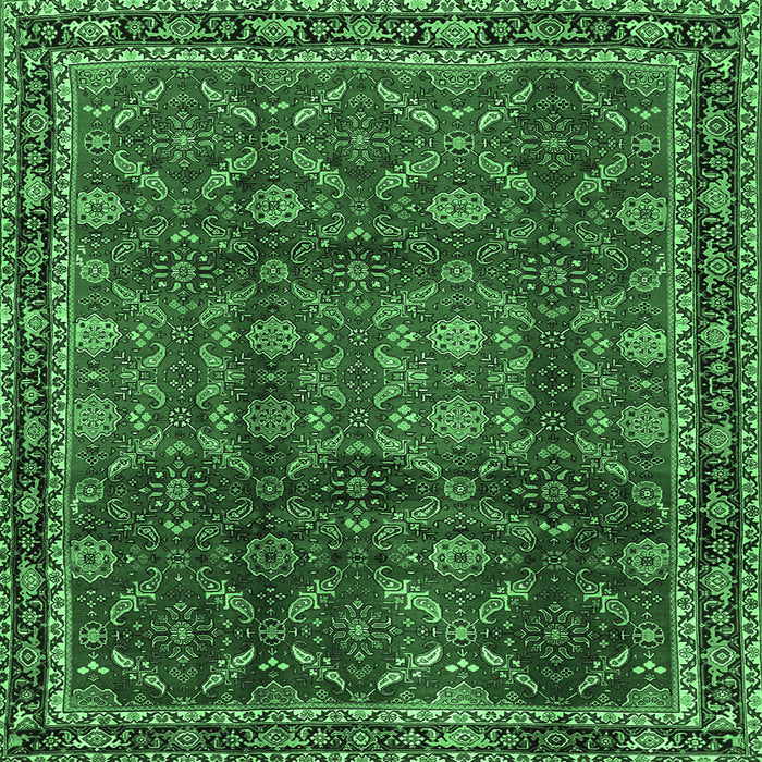 Square Machine Washable Persian Emerald Green Traditional Area Rugs, wshtr2492emgrn