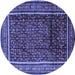 Round Machine Washable Persian Blue Traditional Rug, wshtr2493blu