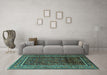 Machine Washable Persian Turquoise Traditional Area Rugs in a Living Room,, wshtr2493turq