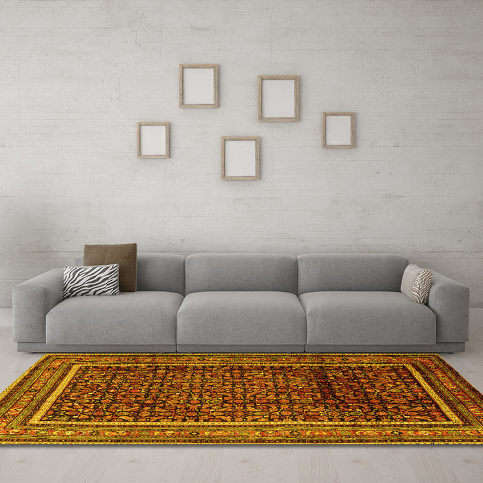 Machine Washable Persian Yellow Traditional Rug in a Living Room, wshtr2493yw