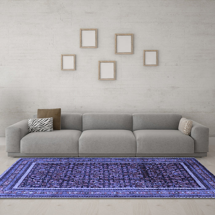 Machine Washable Persian Blue Traditional Rug in a Living Room, wshtr2493blu