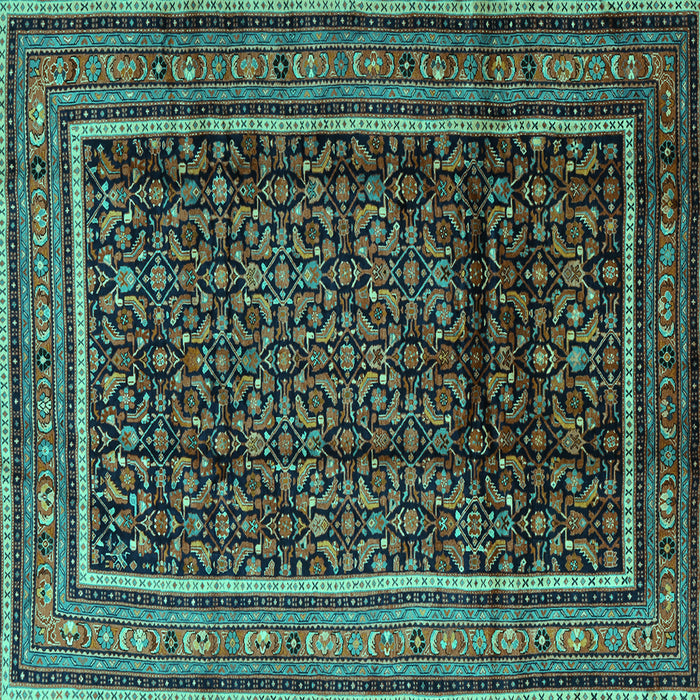 Square Machine Washable Persian Turquoise Traditional Area Rugs, wshtr2493turq