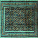 Square Machine Washable Persian Turquoise Traditional Area Rugs, wshtr2493turq