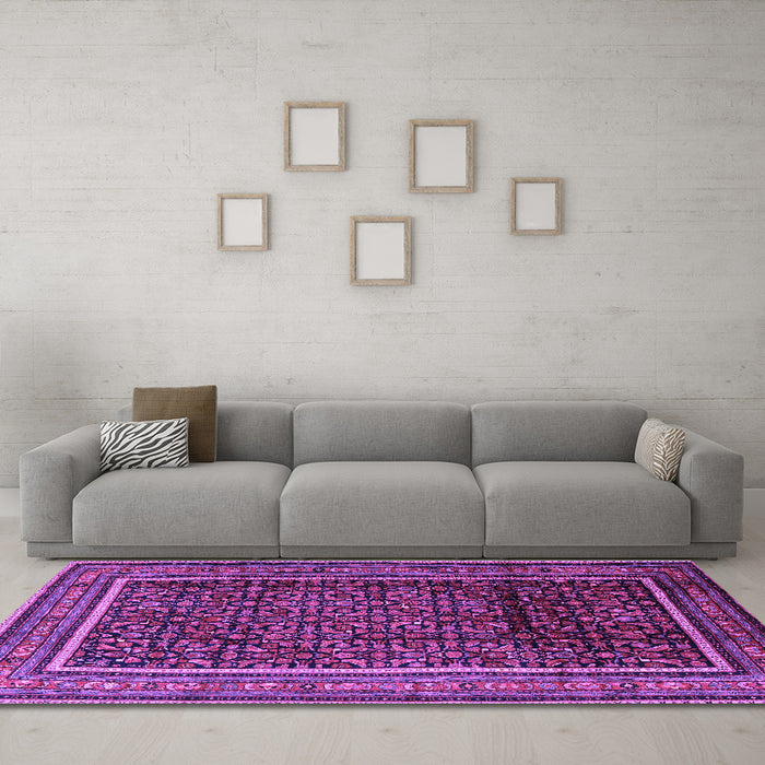 Machine Washable Persian Purple Traditional Area Rugs in a Living Room, wshtr2493pur