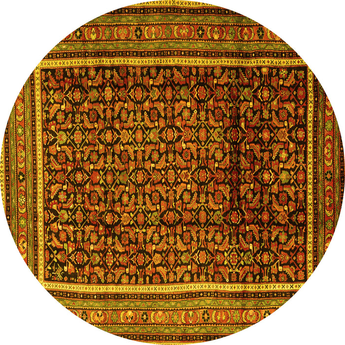 Round Machine Washable Persian Yellow Traditional Rug, wshtr2493yw