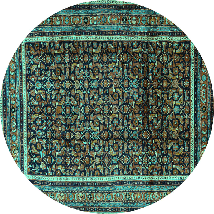 Round Machine Washable Persian Turquoise Traditional Area Rugs, wshtr2493turq