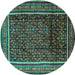 Round Machine Washable Persian Turquoise Traditional Area Rugs, wshtr2493turq