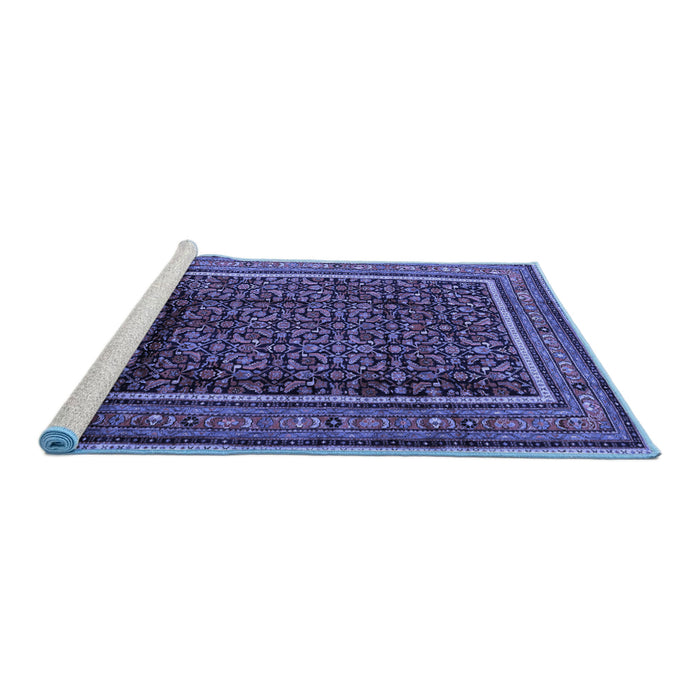 Sideview of Machine Washable Persian Blue Traditional Rug, wshtr2493blu