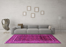 Machine Washable Persian Pink Traditional Rug in a Living Room, wshtr2493pnk