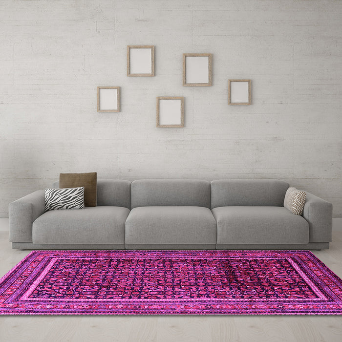 Machine Washable Persian Pink Traditional Rug in a Living Room, wshtr2493pnk