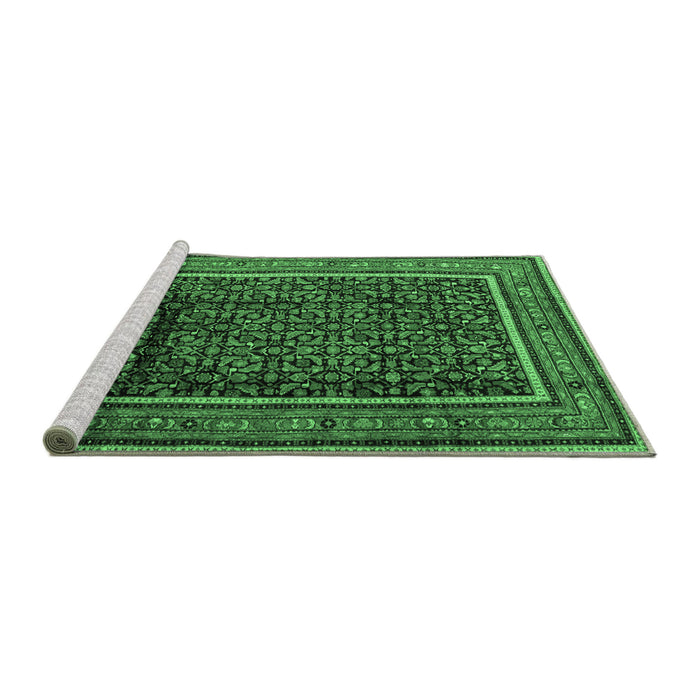 Sideview of Machine Washable Persian Emerald Green Traditional Area Rugs, wshtr2493emgrn