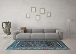 Machine Washable Persian Light Blue Traditional Rug in a Living Room, wshtr2493lblu