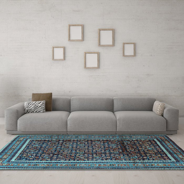 Machine Washable Persian Light Blue Traditional Rug in a Living Room, wshtr2493lblu
