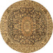 Round Machine Washable Medallion Brown Traditional Rug, wshtr2494brn